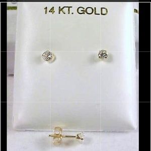 14k Pure White/Yellow Gold 3mm CZ Earrings